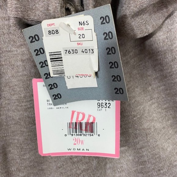 Leslie Fay Woman Vintage Cardigan Open Front Taupe - Size 20W - NOS - Picture 8 of 8